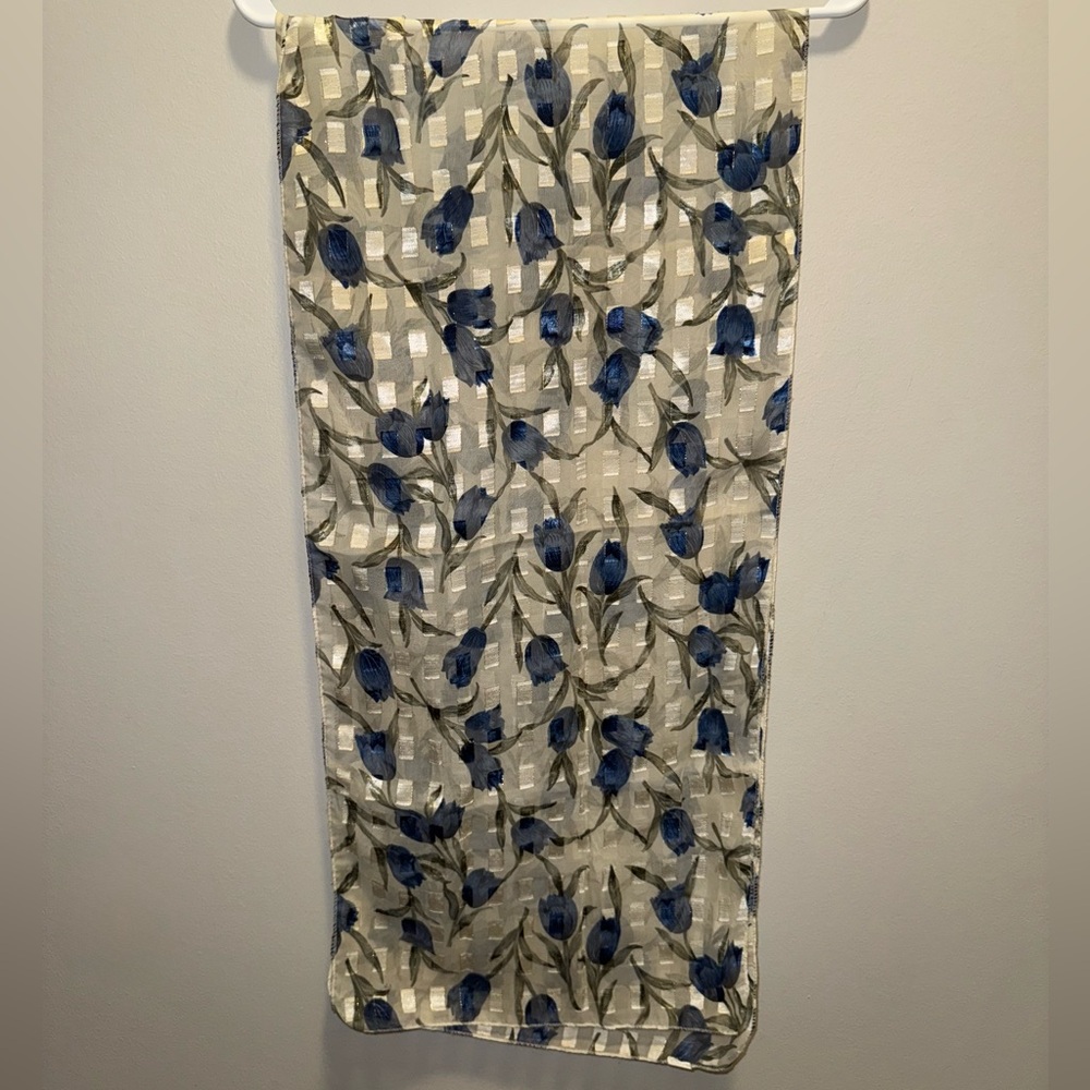 Floral Blue and Cream Scarf